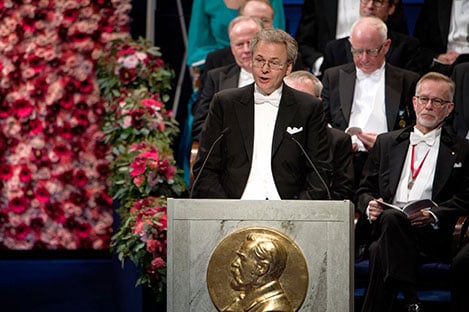 Professor Olof Ramström delivering the Presentation Speech for the 2016 Nobel Prize in Chemistry